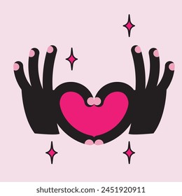 Hands in the shape of a heart on a soft pink background