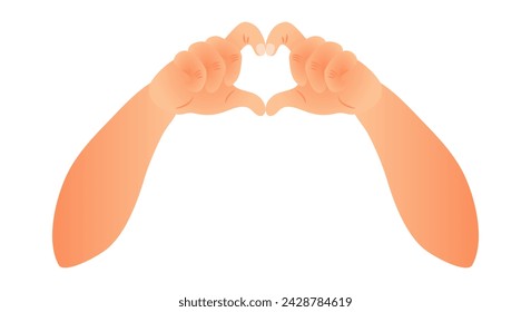 Hands in the shape of a heart. Heart shaped hand gesture isolated on white background. Vector illustration.