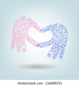 Hands shape from letters. Heart concept.