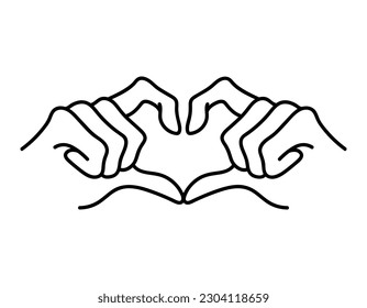 Hands in shape of love doodle hand drawn line art illustration.
