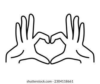 Hands in shape of love doodle hand drawn line art illustration.