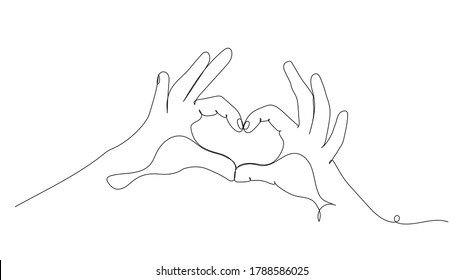 Hands in shape love heart Continuous line drawing Love heart one line drawing Vector illustration