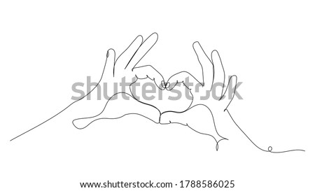Hands in shape of love heart.Continuous line drawing.Love heart one line drawing.Vector illustration