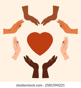 Hands shaping heart form. Love, charity, social support, help, community, unity, society, solidarity