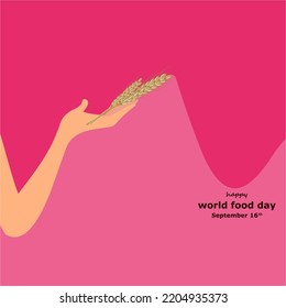 Hands sharing wheat germ. Design of symbols, banners, background for World Food Day.
flat vector.

