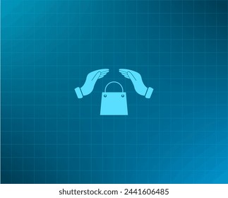 hands and shopping bag, sign purchase protection web icon. 