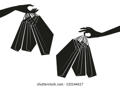 Hands with shopping bags.Sale.Vector. EPS-10 (non transparent elements, non gradient)