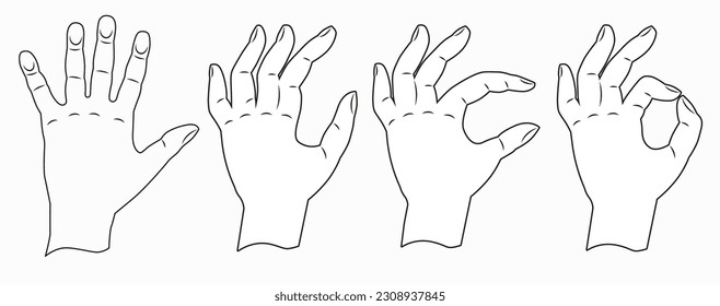 Hands show the sign everything is fine. Hands drawn with a thin line. Vector illustration. ESP 10.