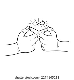 Hands show the symbol of infinity. Vector illustration.