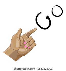 hands show thumbs up count one, two, three, four, five, text go, horizontal rectangle, tie, isolated background, white, black, stock vector illustration, motivation, score, design 