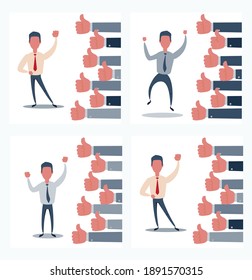 Hands show thumbs up. Vector flat illustration.