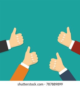 Hands show thumbs up. Vector background in flat design style