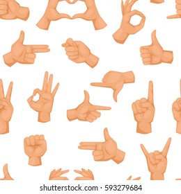 Hands showing deaf-mute different gestures human seamless pattern arm vector illusstration.