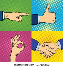 Hands showing deaf-mute different gestures human arm communication vector illusstration.