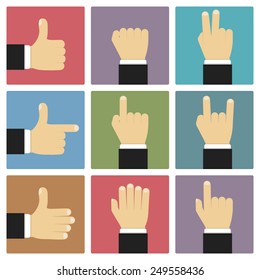 Hands showing different symbols, flat design, vector eps10 illustration