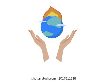 hands showing earth burning vector illustration isolated on white background for web and print climate change climate crisis