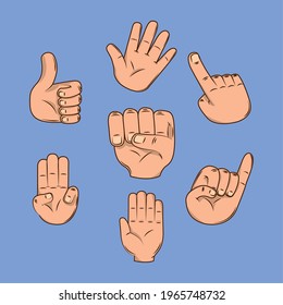 hands showing fingers cartoon set