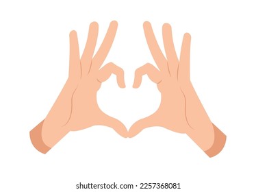 Hands showing heart by fingers flat icon. Vector illustration