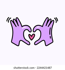 Hands showing heart Hand drawn doodle Valentine's Day illustration. Love and romantic cute icon.  Single element 