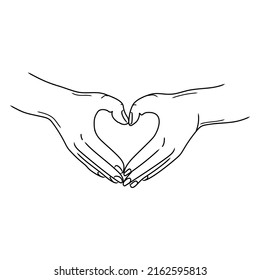 Hands showing heart shape gesture, Hand drawn vector line art illustration.Hands making or formatting a heart. Symbol icon.Black and white sketch.Love symbol