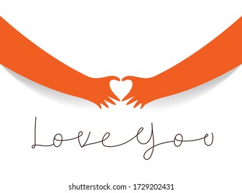 Hands showing heart sign vector illustration, love theme banner or greeting card on Valentine Day 14 February.