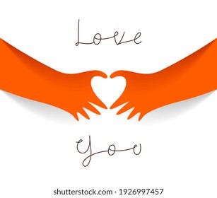 Hands showing heart sign vector illustration, love theme banner or greeting card on Valentine Day 14 February.