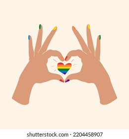 Hands showing lgbt heart. Vector in cartoon style. All elements are isolated