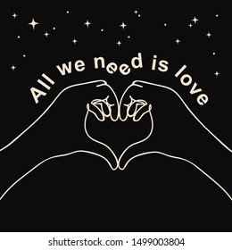 Hands showing love against the starry sky