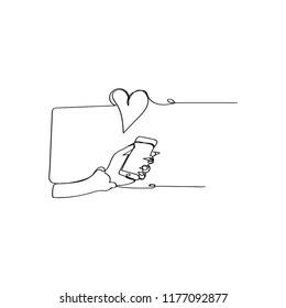 hands showing love sign in continuous line drawing style, thin linear vector illustration