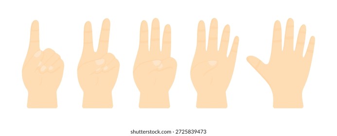 Hands showing numbers one to five vector set