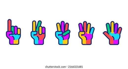 hands showing numbers Vector, hand gesture count 1 2 3 4 and 5 vector icon illustration in trendy cartoon filled line style set Illustration, counting hand vector design