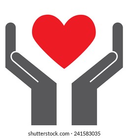 Hands showing red hearts. Vector illustration. 