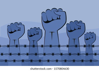 Hands showing strength behind barbwire