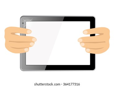 hands showing a tablet touch computer gadget with isolated screen