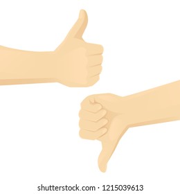 Hands showing thumb up and thumb down isolated vector illustration