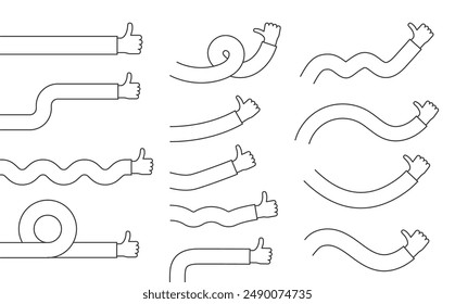 Manos que muestran el gesto de los pulgares hacia arriba, estilo de línea plana, ilustración eps10 de Vector