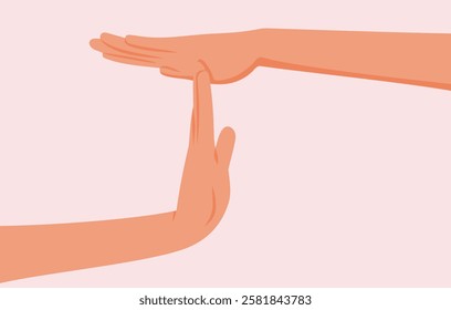 
Hands Showing Time Out Gesture Vector Drawing Illustration . Person asking for a pause of personal boundaries by gesticulation 
