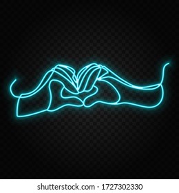 Hands shows heart one line neon vector icon. One line art, illustration