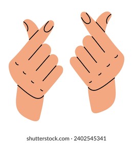 Hands shows a heart-shaped gesture, an artistic illustration of a hand drawing line. Index fingers of the heart on a white background. The concept of human body language denoting love. Vector