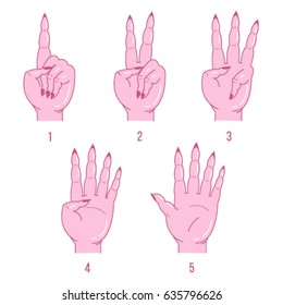 Hands shows numbers with fingers. One two three four five