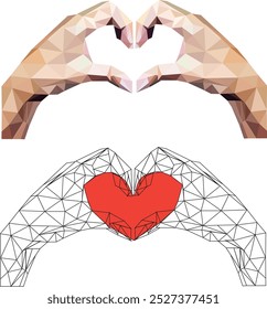  hands sign heart made from triangles