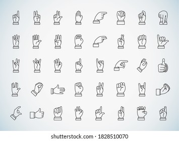 Hands sign Language icon set over white background, line style, vector illustration