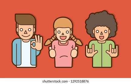 Hands sign,  thumbs up LIKE  LOVE OK cartoon graphic vector.