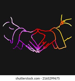 Hands Sign Together. Real drawing by hand. Colorful vector sign.