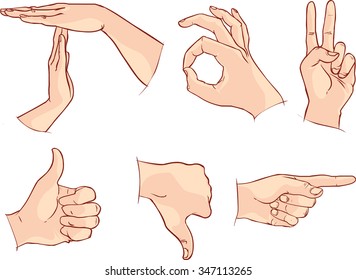 Hands signals on white background - Vector illustration