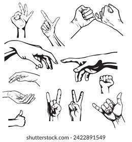 Hands silhouette. Hand-drawn vector graphic illustration. Vector template.