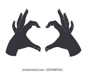 Hands silhouette with heart shape gesture vector illustration. Human fingers making love symbol