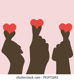 hands silhouette making heart shape with two fingers for i love you sign in korean style,gesture vector illustration