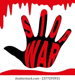 Hands silhouette with sign stop war on white background. Vector illustration