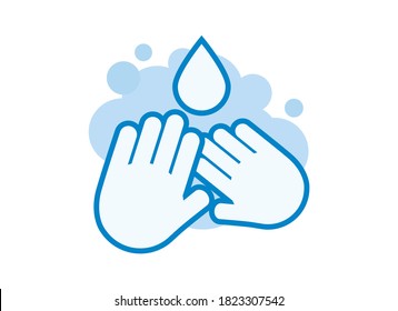 Hands silhouette with water drop simple icon vector. Silhouette of hands with soap suds vector. Hand washing clip art isolated on a white background
